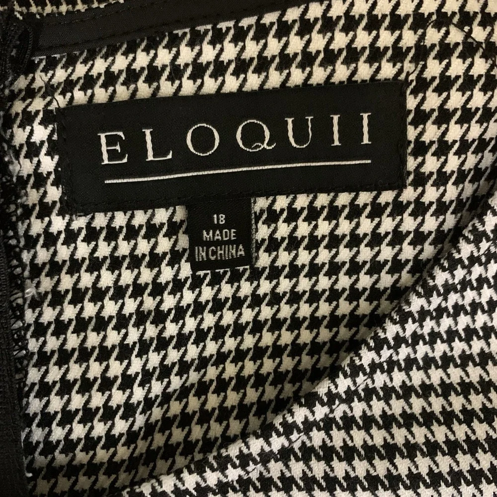 Eloquii Black White Houndstooth Sheath Dress Size 18 Ruched 3/4 Sleeve Career‎